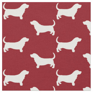 Tissu Silhouettes de Basset Hound à motif rouge et blanc