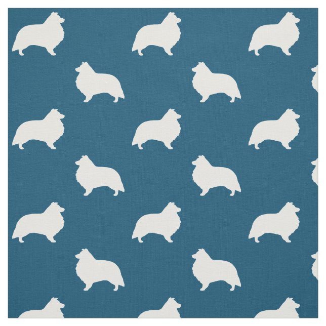 Tissu Silhouettes de Berger des Shetland Bleu et Blanc (Échantillon)