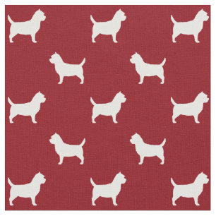 Tissu Silhouettes de Cairn Terrier motif rouge et blanc