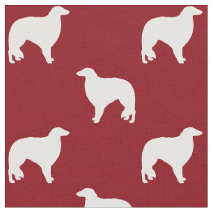 Tissu Silhouettes de Chien Borzoi Rouge et Blanc Motifs