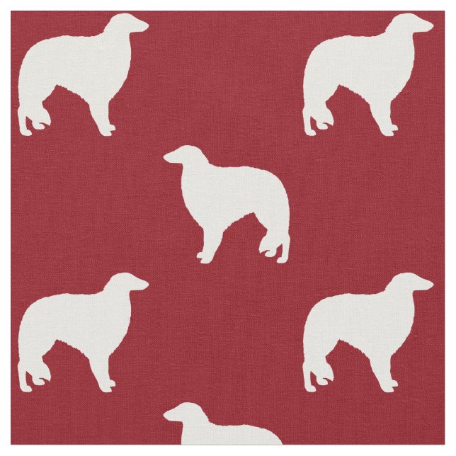 Tissu Silhouettes de Chien Borzoi Rouge et Blanc Motifs (Fermer)