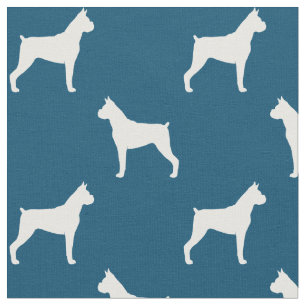 Tissu Silhouettes de chien Boxer motif bleu et blanc