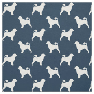Tissu Silhouettes de chien d'eau portugais bleu et blanc