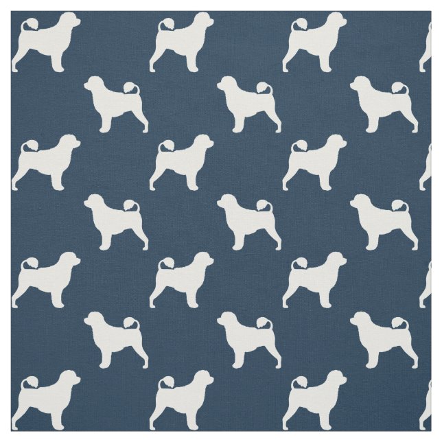Tissu Silhouettes de chien d'eau portugais bleu et blanc (Échantillon)