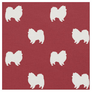 Tissu Silhouettes de chien esquimau américain rouge et b