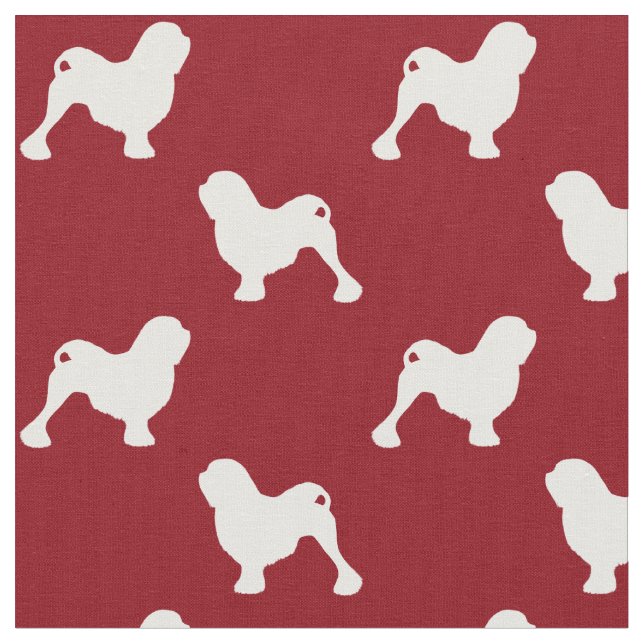 Tissu Silhouettes de chien Lowchen à motif rouge et blan (Fermer)