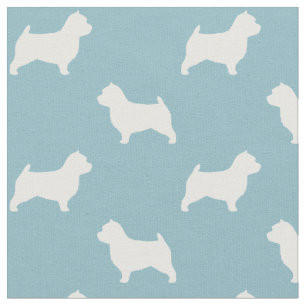 Tissu Silhouettes de chien Norwich Terrier Bleu et Blanc