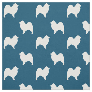 Tissu Silhouettes de Chien Samoyé Motif Bleu et blanc