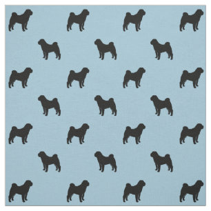 Tissu Silhouettes de chien Shar-Pei chinois noir et bleu