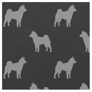 Tissu Silhouettes de Chien Shiba Inu Gris et Noir