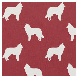 Tissu Silhouettes de chien Tervuren belge rouge et blanc
