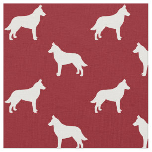 Tissu Silhouettes de chiens malinois belges rouges et bl