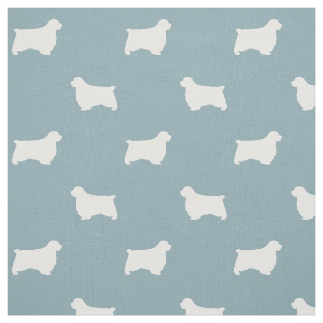 Tissu Silhouettes de Clumber Spaniel bleu et blanc (Échantillon)