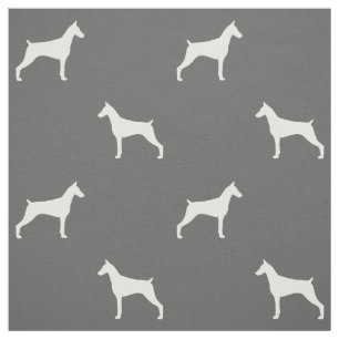 Tissu Silhouettes de Doberman Pinscher Gris et Blanc