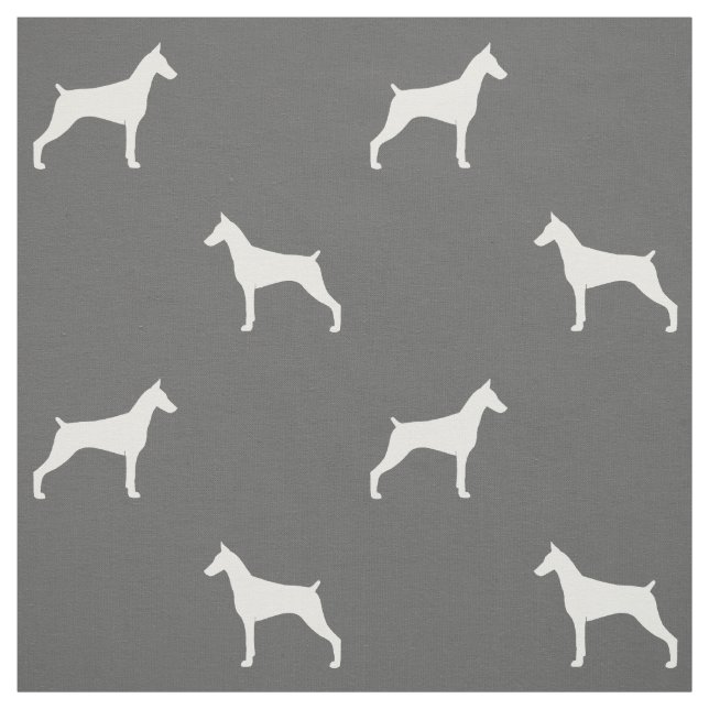 Tissu Silhouettes de Doberman Pinscher Gris et Blanc (Échantillon)