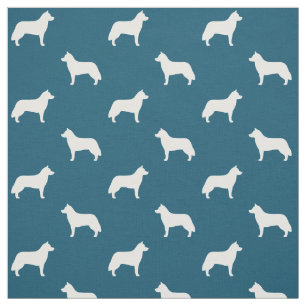 Tissu Silhouettes de Husky Sibérien Motif Bleu et Blanc