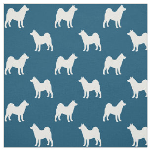 Tissu Silhouettes de race de chien Akita bleu et blanc