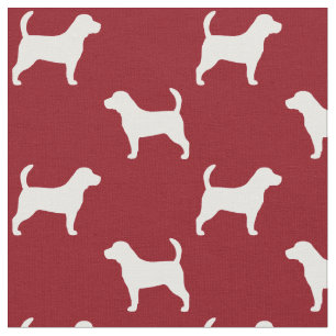 Tissu Silhouettes de race de chien Beagle motif rouge et