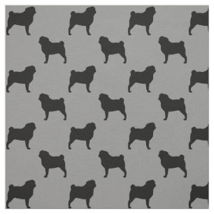 Tissu Silhouettes de race de chien Pug motif gris et noi