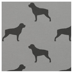 Tissu Silhouettes de race de chien Rottweiler gris et no