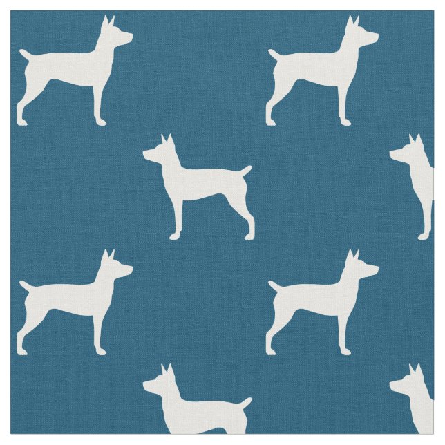 Tissu Silhouettes de Rat Terrier Motif Bleu et Blanc (Fermer)