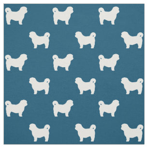 Tissu Silhouettes de Shih Tzu motif bleu et blanc