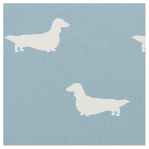 Tissu Silhouettes de teckel à poil long bleu et blanc
