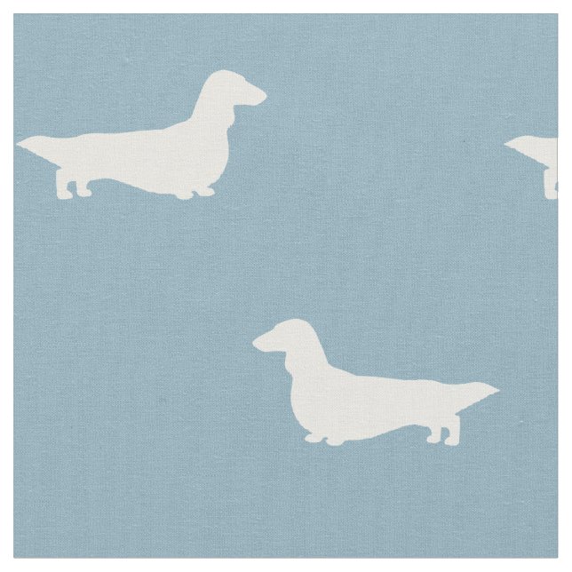 Tissu Silhouettes de teckel à poil long bleu et blanc (Fermer)