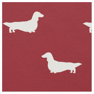 Tissu Silhouettes de teckel à poil long rouge et blanc