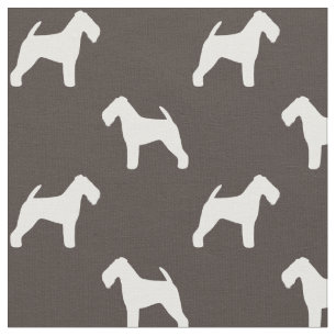 Tissu Silhouettes de Terrier Gallois Motif Gris et Blanc