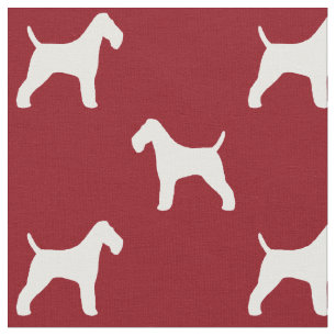 Tissu Silhouettes de Wire Fox Terrier Chiens Rouge et Bl