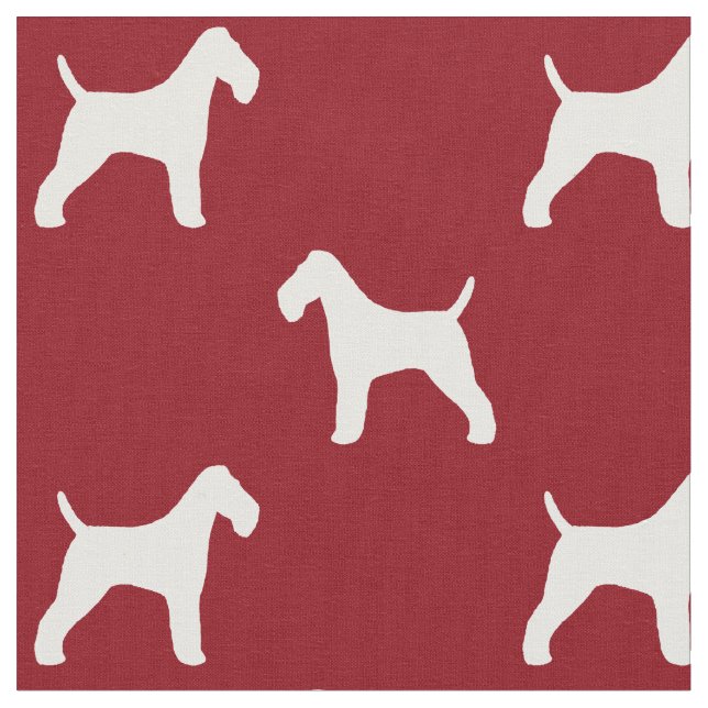 Tissu Silhouettes de Wire Fox Terrier Chiens Rouge et Bl (Fermer)