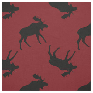 Tissu Silhouettes noires d'orignaux sur le rouge