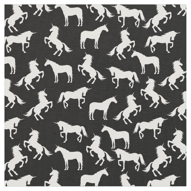 Tissu Silhouettes Unicorne noir et blanc (Fermer)