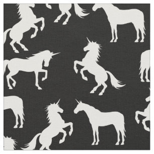 Tissu Silhouettes Unicorne noir et blanc