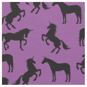 Tissu Silhouettes Unicorne violet et noir