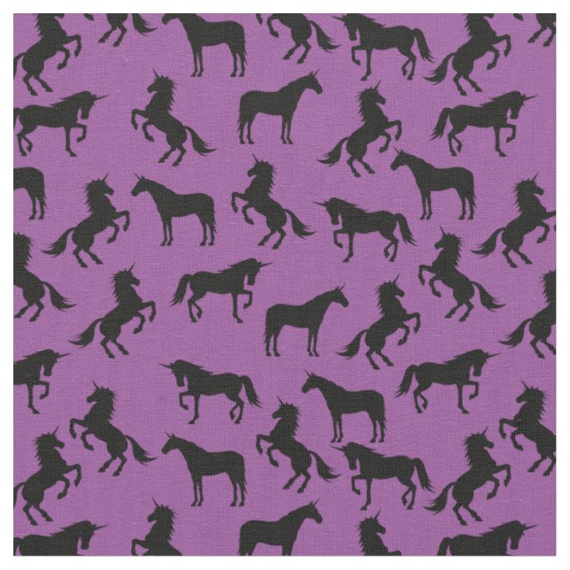 Tissu Silhouettes Unicorne violet et noir (Fermer)