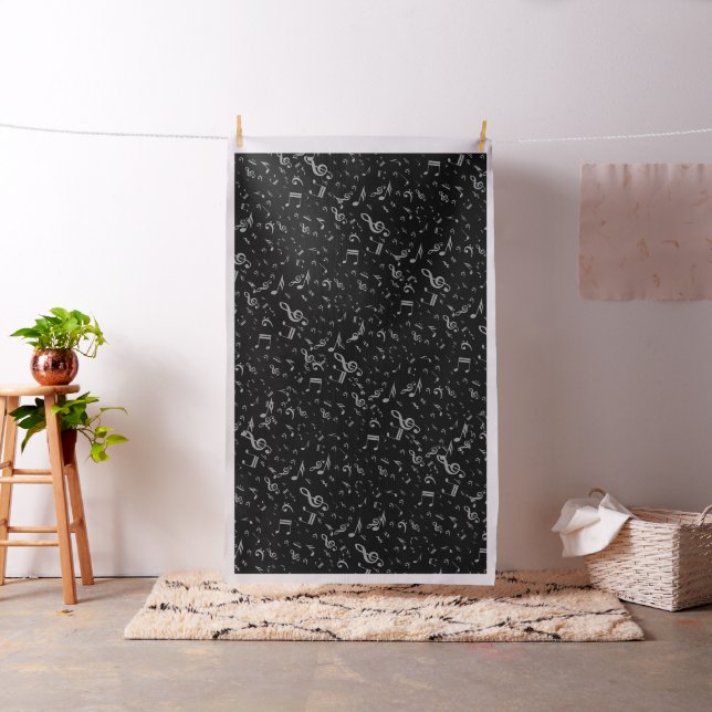 Tissu Silver Grey Notes musicales sur Black (In Situ)