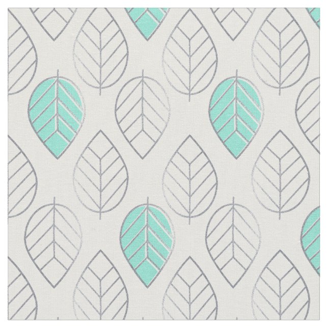 Tissu Silver & Turquoise Design chic & moderne feuille (Fermer)