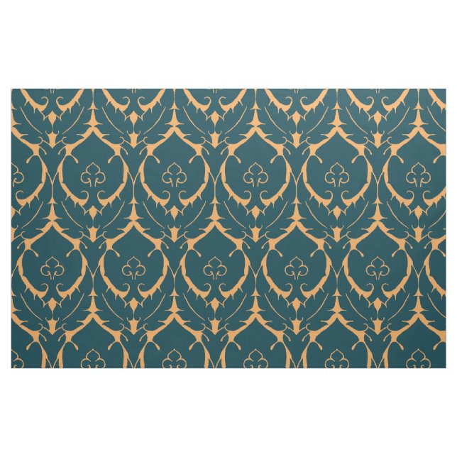 Tissu Simple Damas Renaissance, bleu foncé sur Tawny (Fat Quarter)