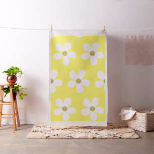 Tissu Simple jaune blanc marguerite or