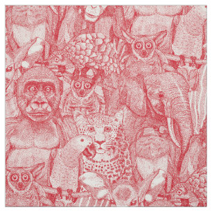 Tissu simplement animaux de la jungle africaine rouge ve