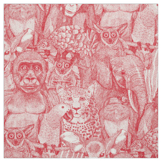 Tissu simplement animaux de la jungle africaine rouge ve