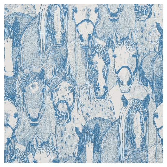 Tissu simplement chevaux bleu de cobalt demi-perle (Échantillon)