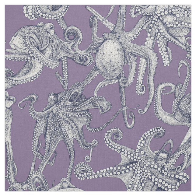 Tissu simplement des pieuvres bleu marine violet (Échantillon)