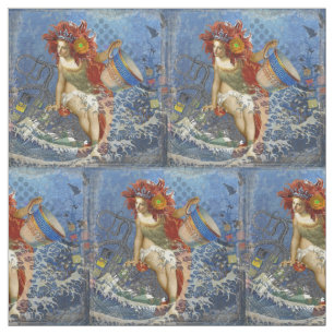 Tissu Sirène du Verseau Art Gothique Bleu