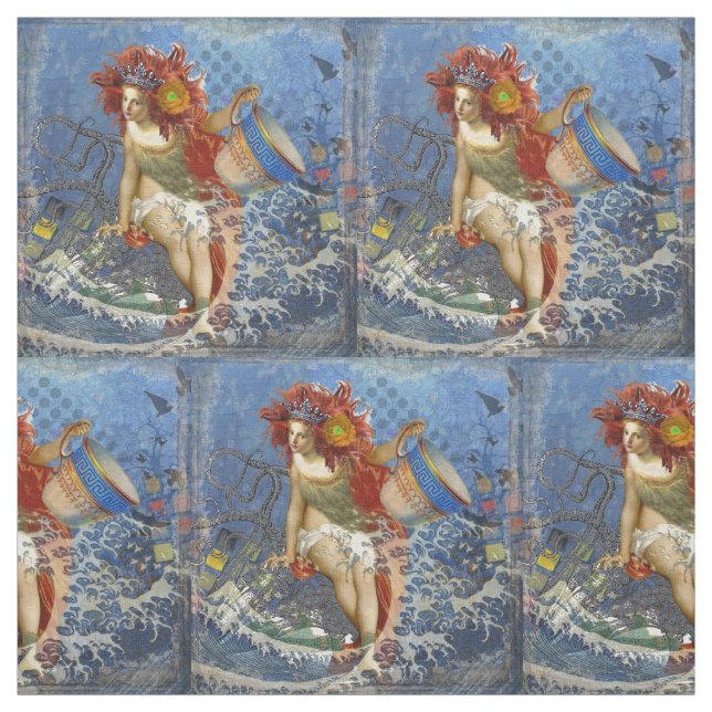 Tissu Sirène du Verseau Art Gothique Bleu (Échantillon)