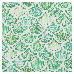 Tissu SIRÈNES d'échelle de poissons verte d'aquarelle 