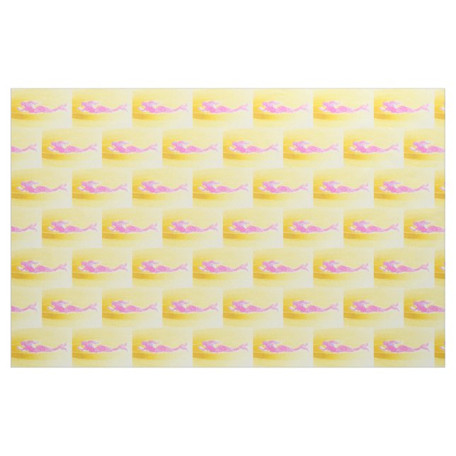 Tissu sirènes roses sur jaune (Fat Quarter)