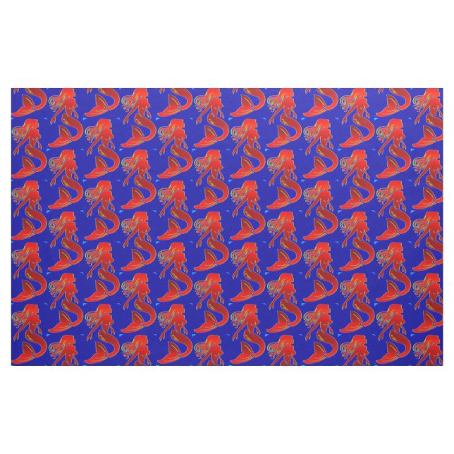 Tissu sirènes rouges sur bleu (Fat Quarter)